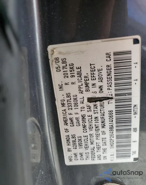 2008 Honda Accord Lxp from USA, damaged, VIN 1HGCP26498A140666
